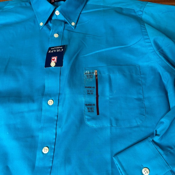 Chaps Mens Dress Shirt 16-16.5 34/35 Classic Fit Wrinkle Free Blue NWT - Picture 2 of 5